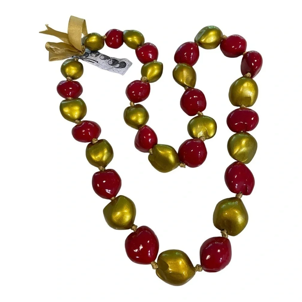 Handmade San Francisco 49ers Red Gold Kukui Nut Lei 18” Hawaiian Style NEW - Picture 1 of 4
